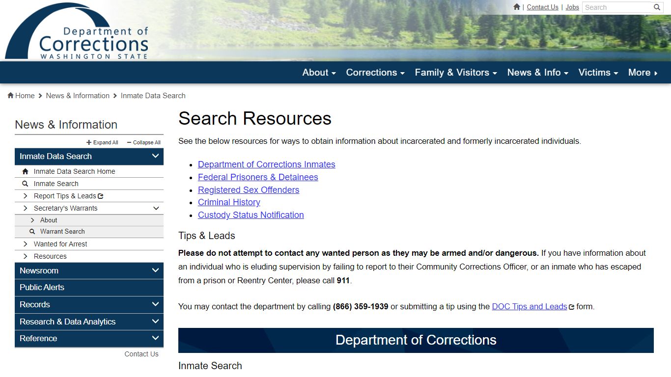 Search Resources | Washington State Department of Corrections